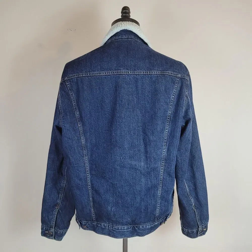 Levis‎ Jacket Mens Large Blue Denim Sherpa Lined Trucker Button Front Classic